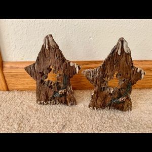 Antique Wood Cottagecore star tea light holder set